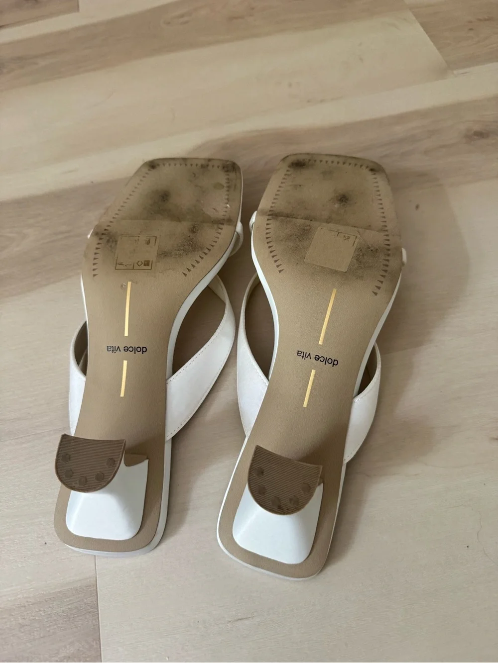 Dolce Vita White Satin Brevel Strappy Kitten-Heel Thong Sandal